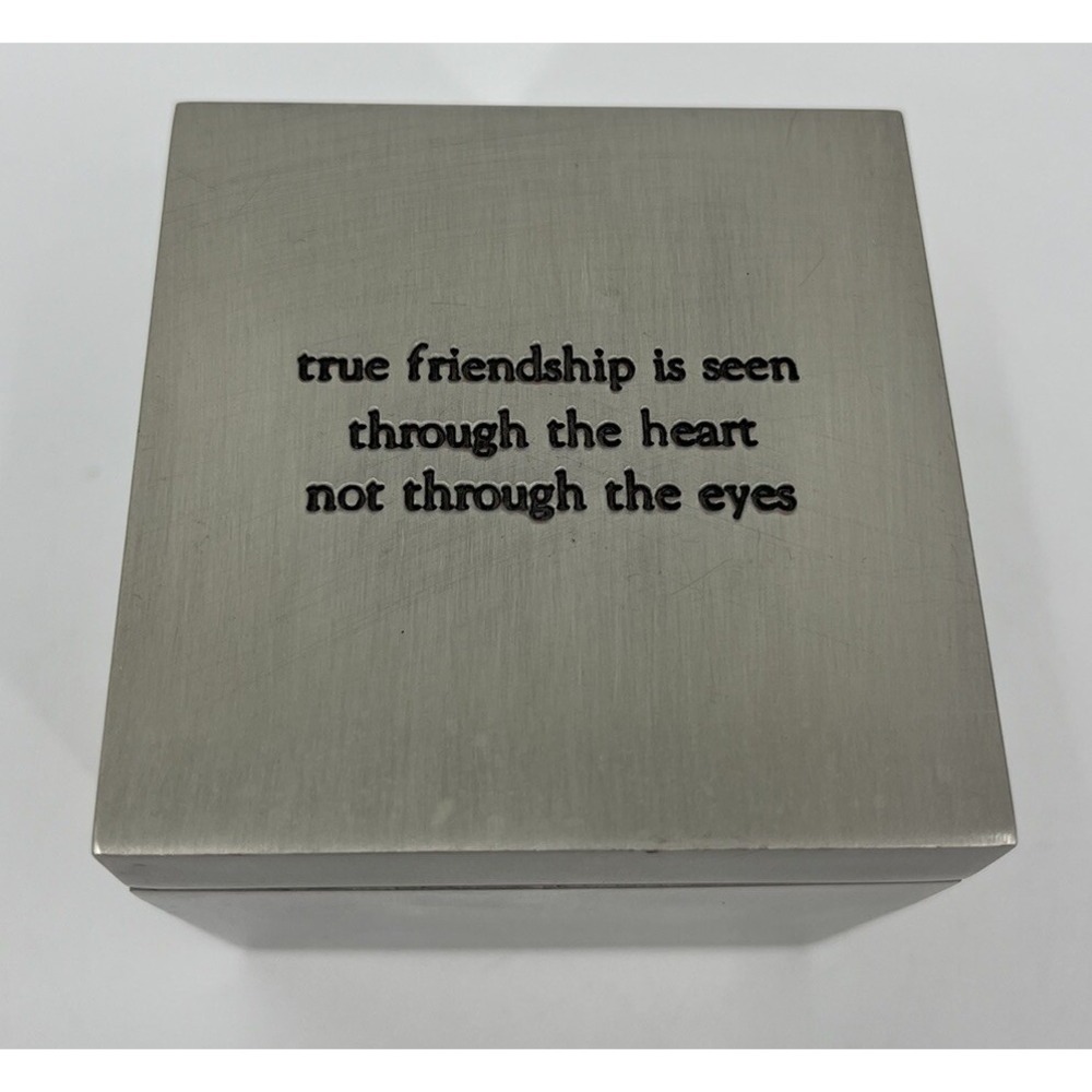 Pottery Barn Small Square Trinket Keepsake Box True Friendship Velvet Lined